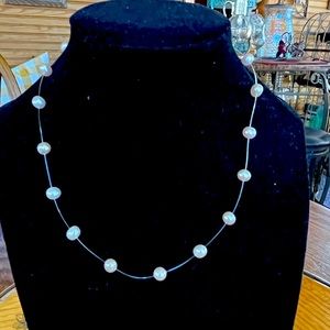 Fresh Water Pearl Floating Necklace with Signed 925 Silver Clasp